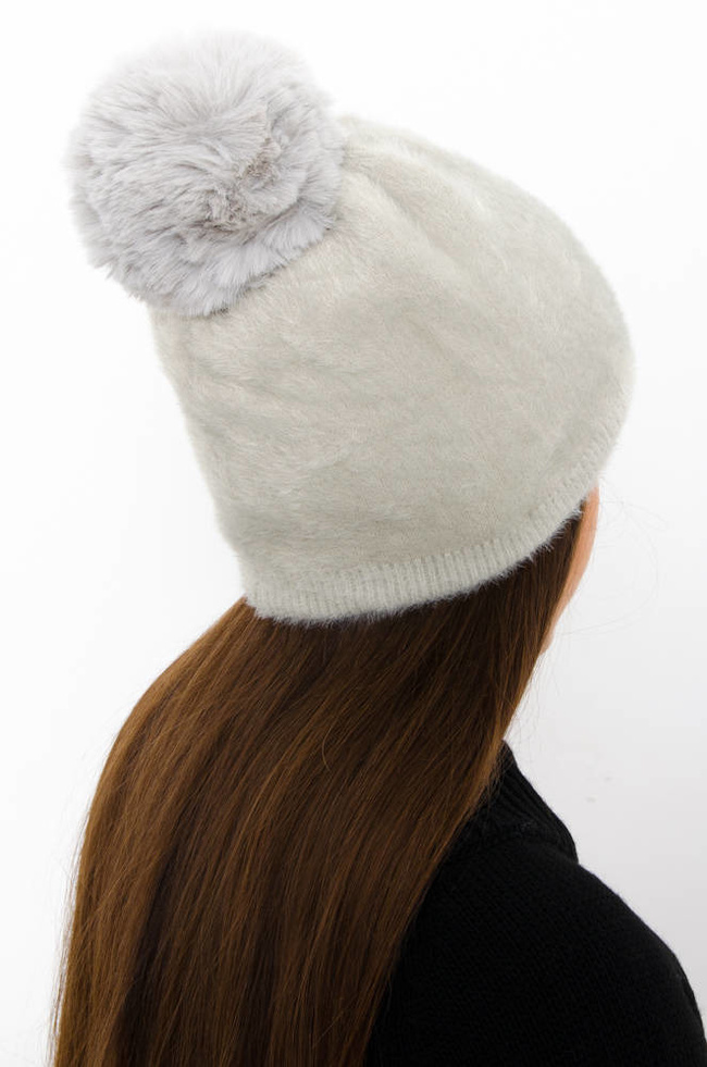 SZARA CZAPKA ALPAKA Z POMPONEM