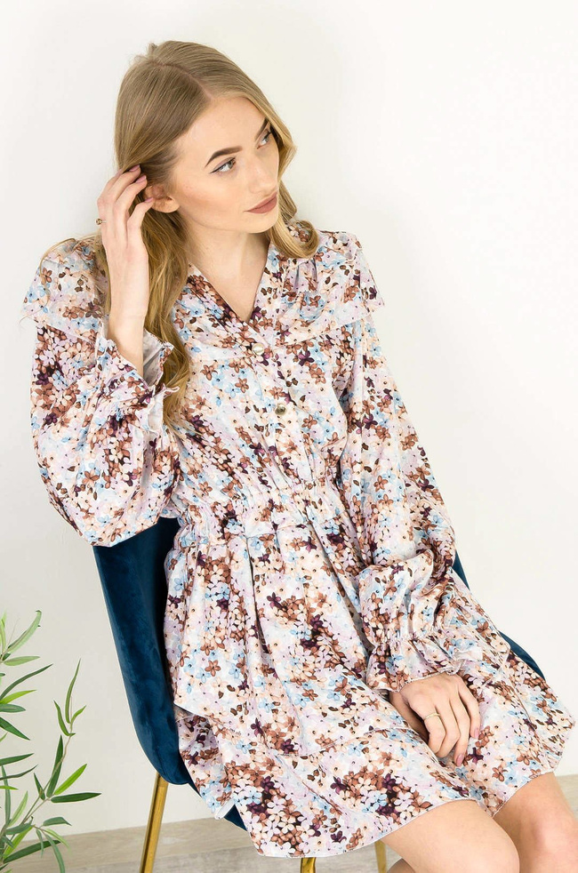 KWIECISTA SUKIENKA Z FALBANAMI ORAZ GUMKĄ W PASIE