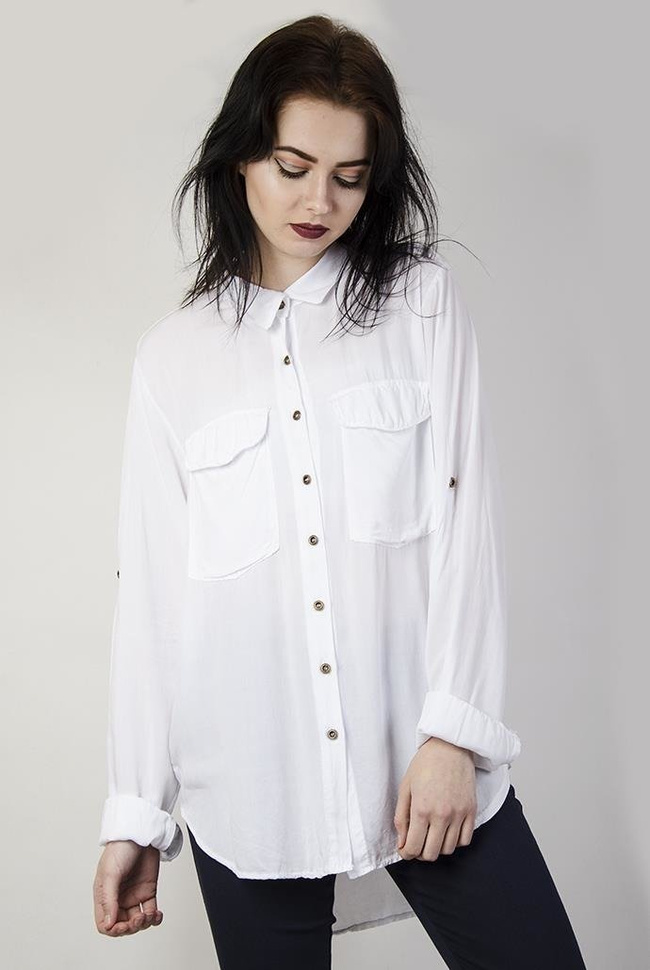 Biała, asymetryczna koszula zapinana na guziki