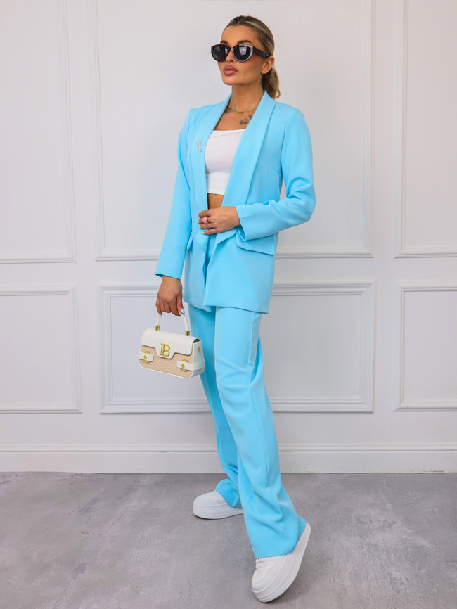 KOMPLET ELEGANCKI MARYNARKA+ SPODNIE- BROSZKA GRATIS- NIEBIESKI
