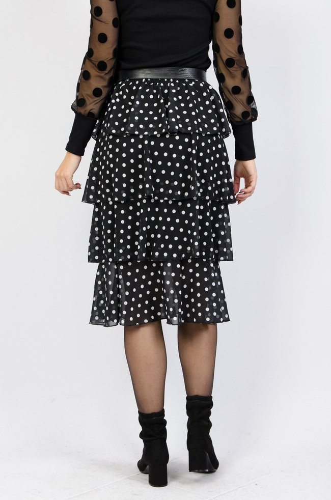Czarna spódnica midi w białe grochy