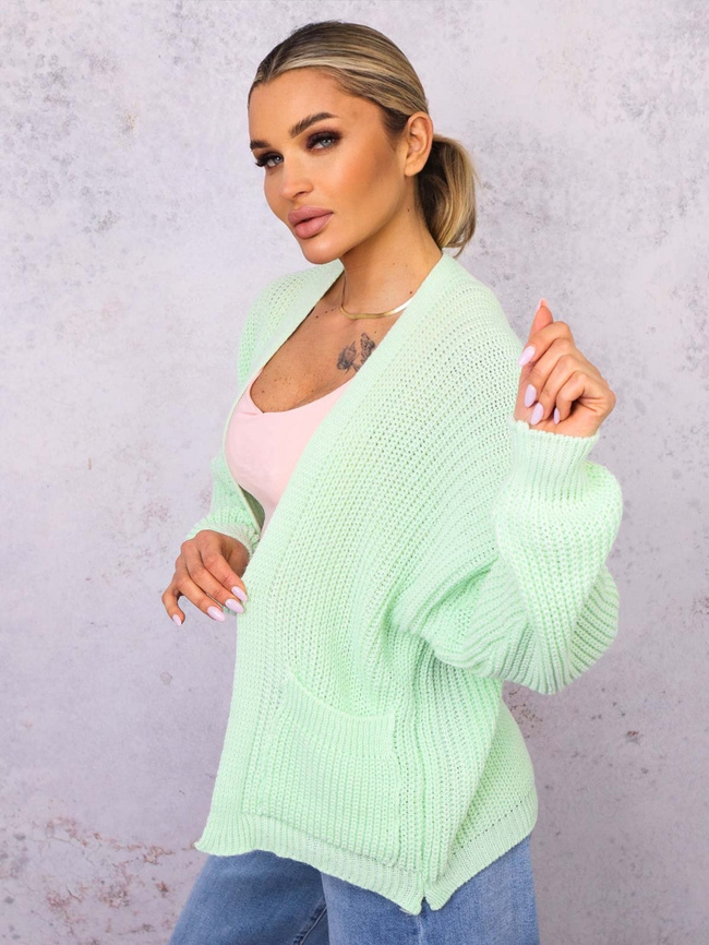 NARZUTA KARDIGAN DZIANINOWY Z KIESZENIAMI- ZIELONY