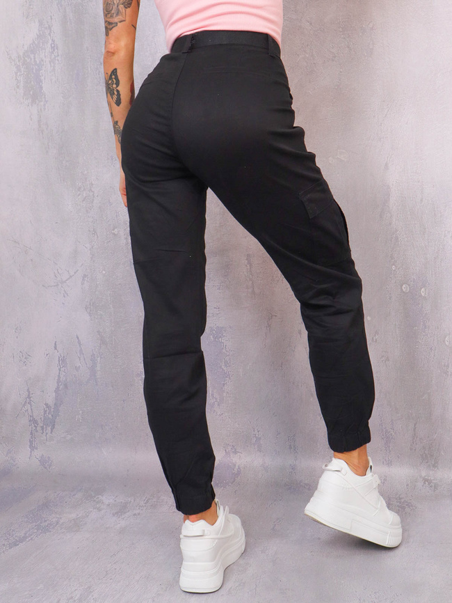 SPODNIE BOJÓWKI CARGO + PASEK- CZARNE