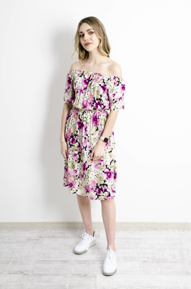 SUKIENKA HISZPANKA W KWIATOWY WZÓR- GRANATOWA