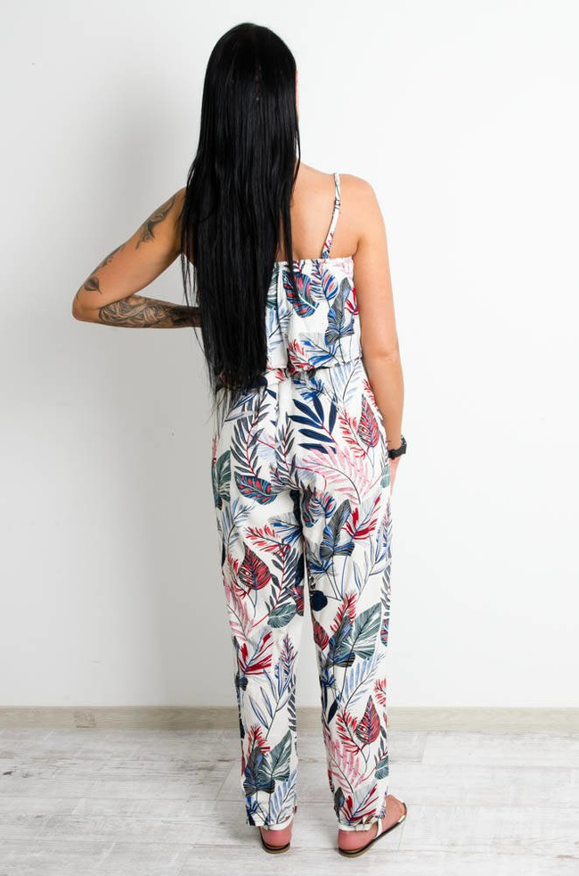 BIAŁY KOMBINEZON W KWIATY Z HISZPAŃSKIM DEKOLTEM