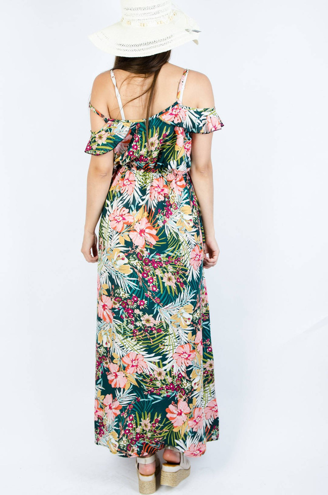 ZIELONA SUKIENKA MAXI Z MOTYWEM KWIATOWYM 