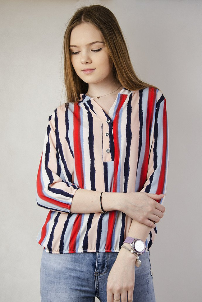 Bluzka w kolorowe paski z rękawem 3/4