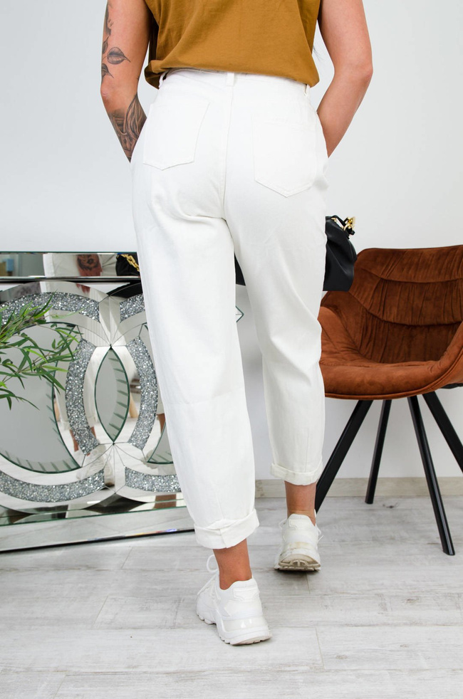 BIAŁE SPODNIE JEANSOWE SLOUCHY-WYSOKI STAN