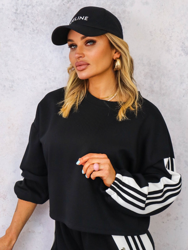 KOMPLET DRESOWY BLUZA+ SPODNIE Z LAMPASAMI- CZARNY 