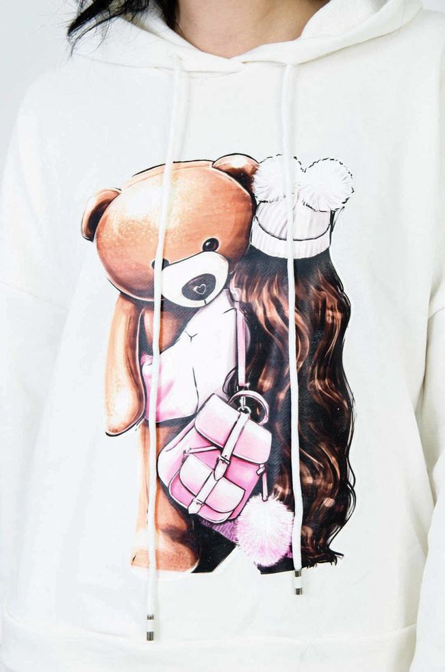 BIAŁY KOMPLET DRESOWY BLUZA + SPODNIE O LUŹNYM KROJU