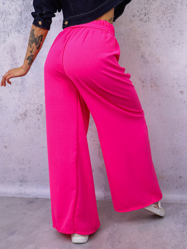 SPODNIE SZEROKIE Z GUMĄ I WIĄZANIEM W PASIE- FUKSJA