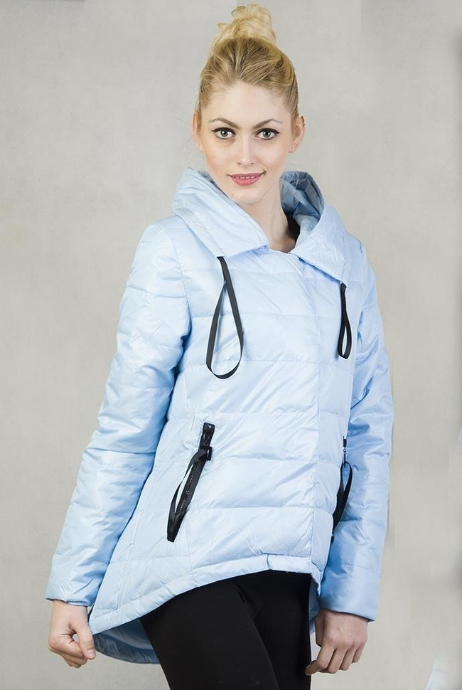 Wiosenna, niebieska, asymetryczna kurtka pikowana