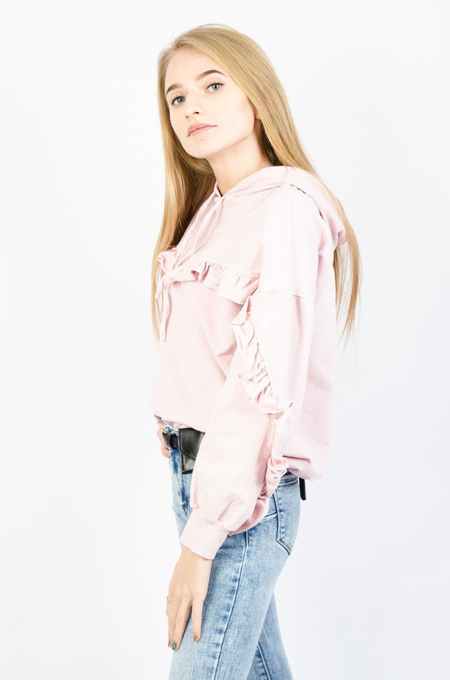 JASNO-RÓŻOWA BLUZA Z FALBANKĄ