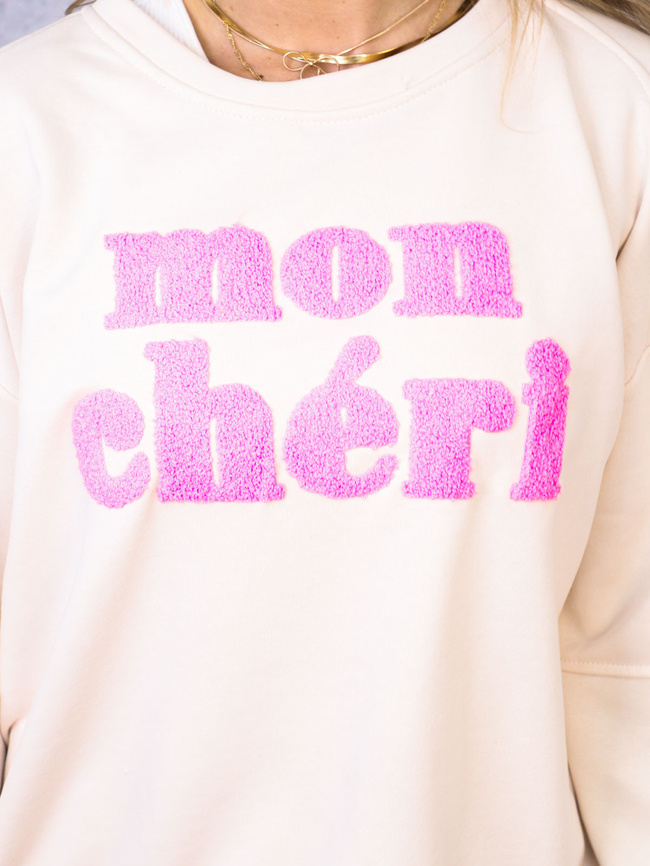 KOMPLET DRESOWY BLUZA Z NAPISEM+ SPODNIE- BEŻOWY