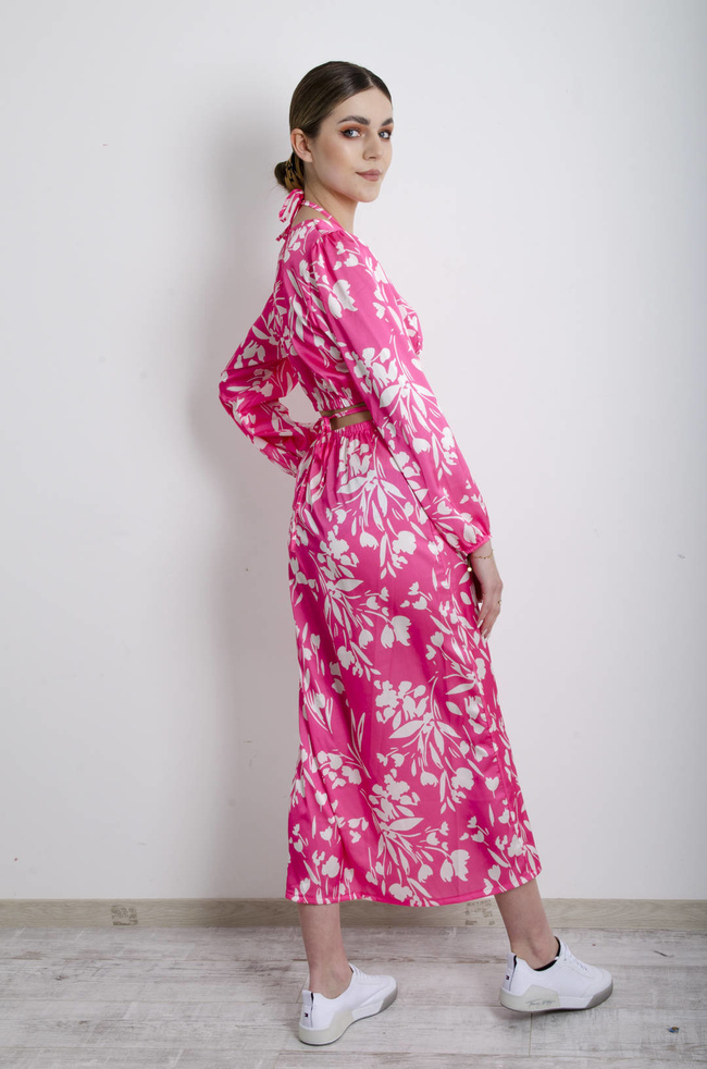 SUKIENKA RÓŻOWA W KWIATY Z WYCIĘCIEM