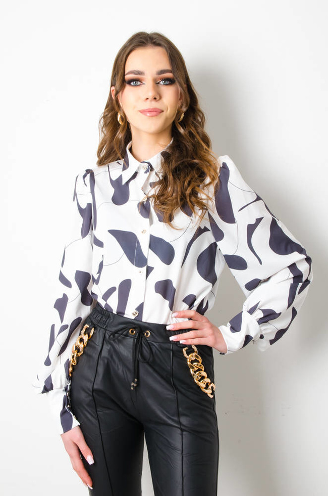 KOSZULA WZORZYSTA Z GUZIKAMI- BIAŁO-CZARNA