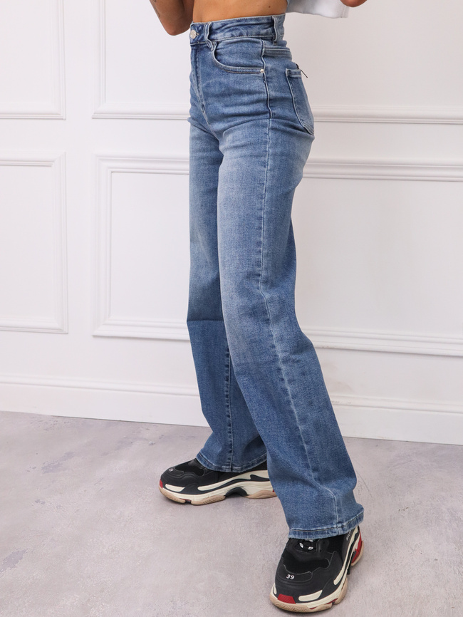 SPODNIE JEANSOWE Z SZEROKĄ NOGAWKĄ I WYSOKIM STANEM- NIEBIESKIE