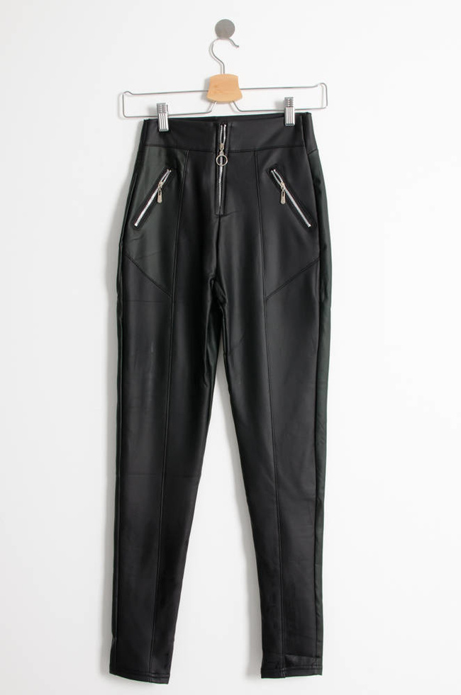 CZARNE WOSKOWANE LEGGINSY Z PRZESZYCIAMI- WYSOKI STAN