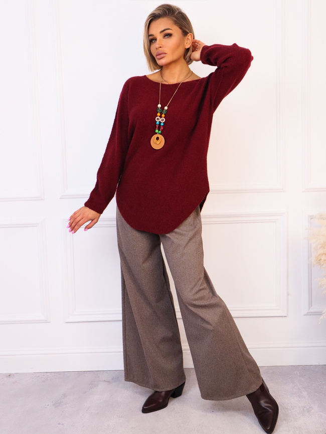 SWETER JEDNOLITY DZIANINOWY Z NASZYJNIKIEM- BORDOWY