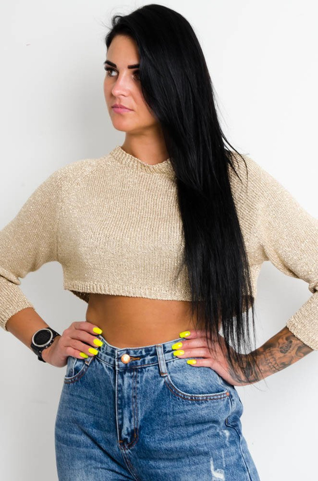 ZŁOTY KRÓTKI TOP Z DŁUGIM RĘKAWEM