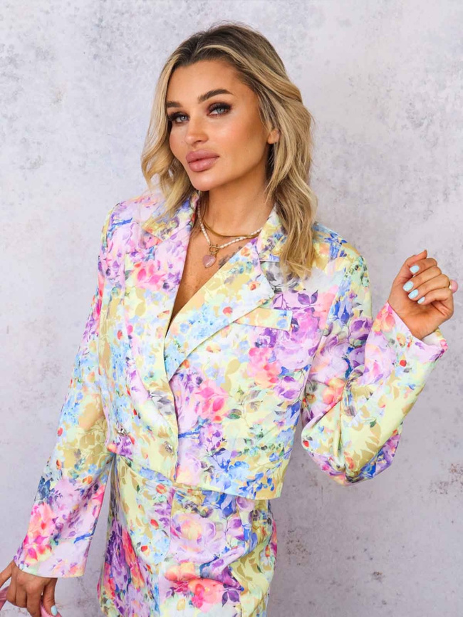 KOMPLET W KOLOROWE KWIATY MARYNARKA+ SPÓDNICO-SPODENKI