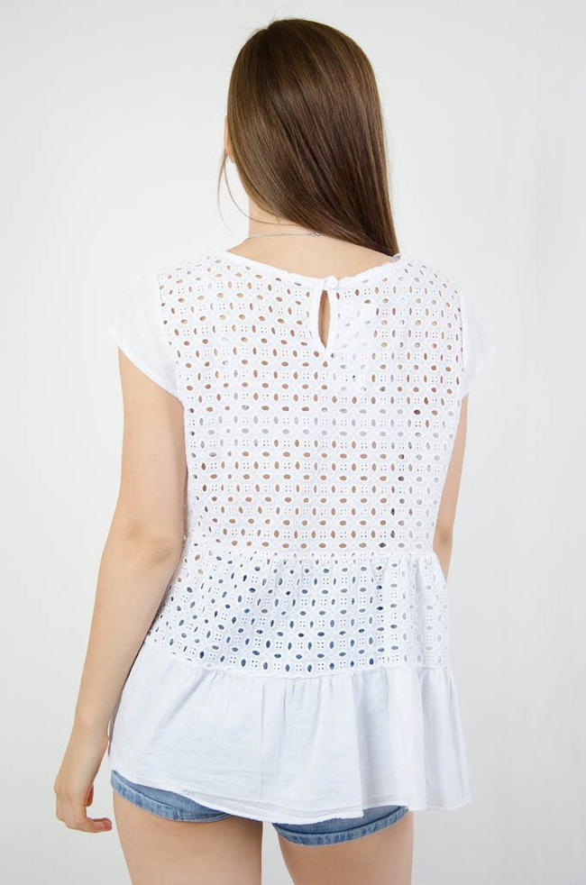BIAŁA AŻUROWA BLUZKA ROZSZERZANA NA DOLE 