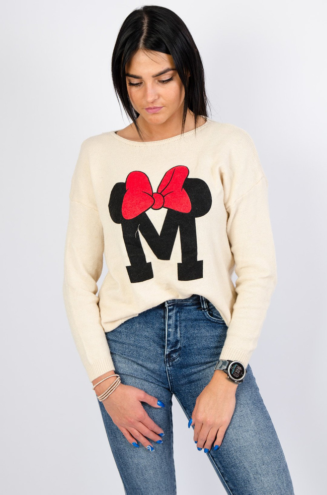 BEŻOWY SWETER Z APLIKACJĄ