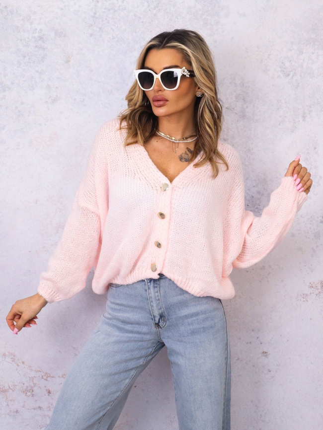 LUŹNY SWETER ZE ZŁOTYMI GUZIKAMI- MORELOWY