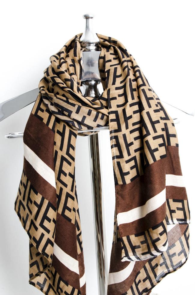BRĄZOWO-CZARNY SZAL WE WZORY