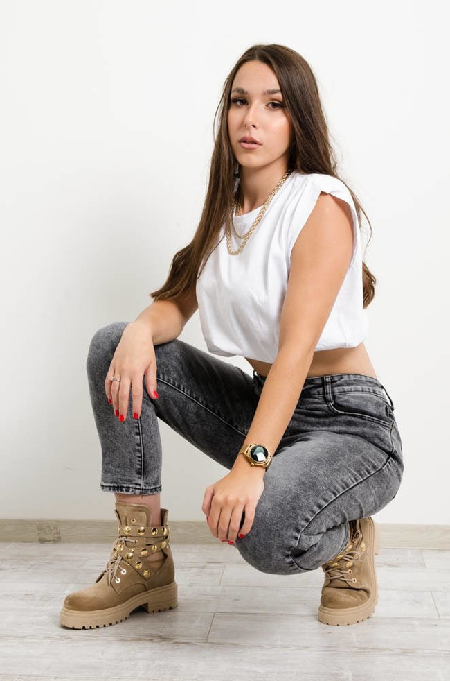 SZARE JEANSY MOM FIT Z WYSOKIM STANEM