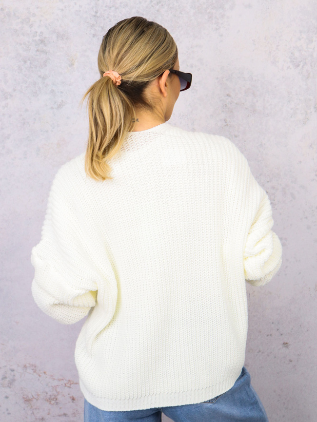 NARZUTA KARDIGAN DZIANINOWY Z KIESZENIAMI- BIAŁY