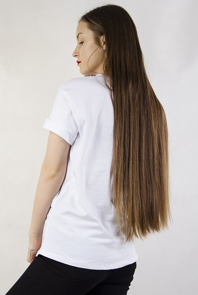 Biała bluzka z napisem " Blonde"