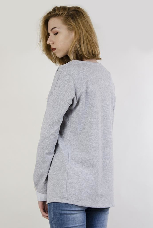 Szara bluzka z kokardką przy kieszonce