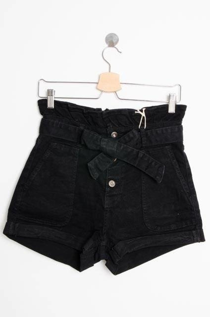 CZARNE JEANSOWE SZORTY Z WIĄZANIEM I GUMĄ W PASIE-WYSOKI STAN