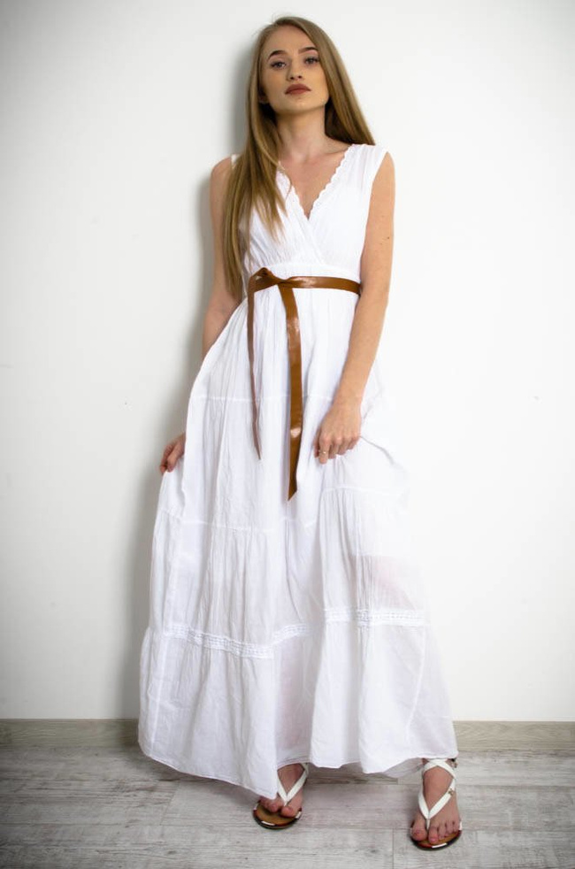 BIAŁA SUKIENKA MAXI -AŻUROWE WSTAWKI