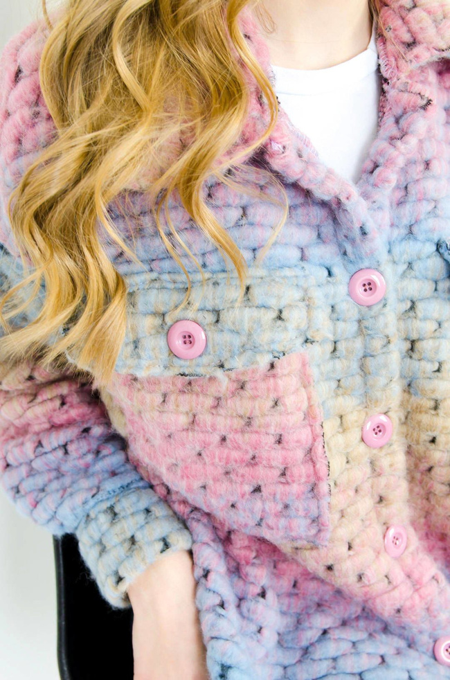 WIOSENNY PŁASZCZYK MULTIKOLOR - NIEBIESKO-RÓŻOWY