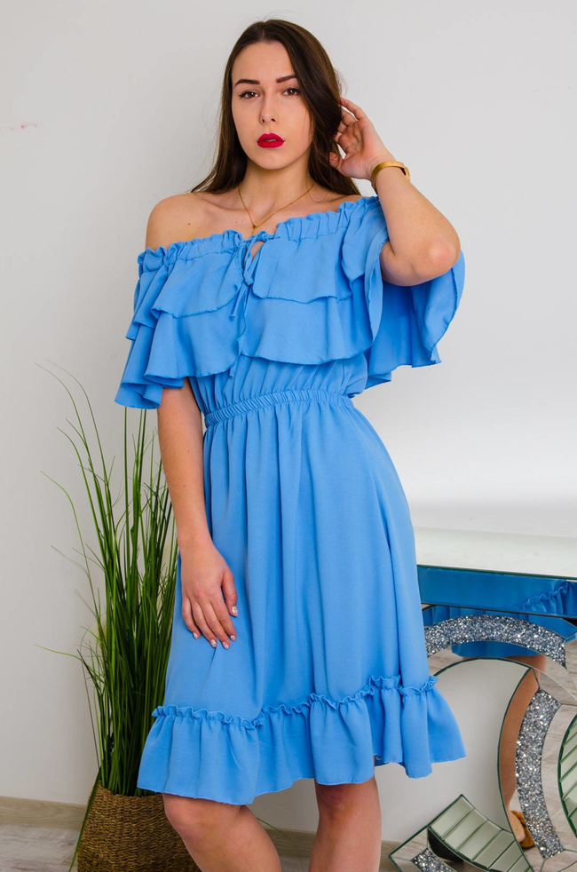 NIEBIESKA SUKIENKA HISZPANKA Z FALBANKĄ