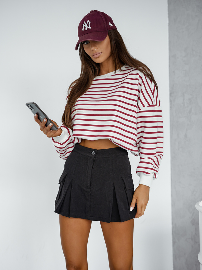 BLUZA OVERSIZE W PASKI- BORDOWA