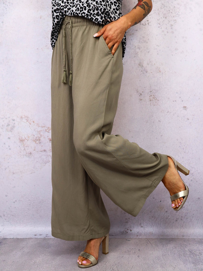 SPODNIE MATERIAŁOWE Z SZEROKIMI NOGAWKAMI- ZIELONE