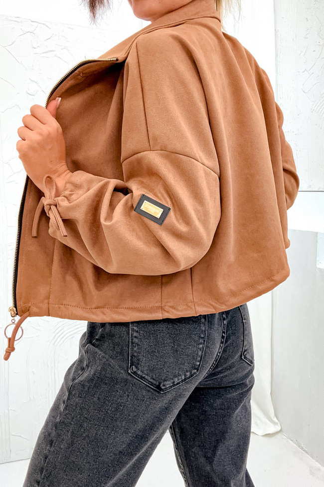 KURTKA ZAMSZOWA OVERSIZE Z KIESZENIAMI- BRĄZOWA