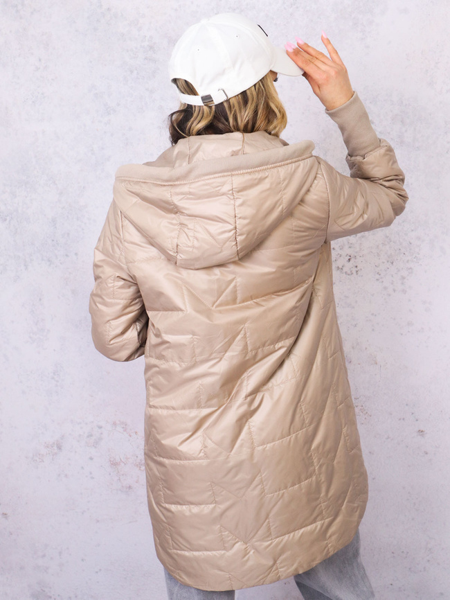 ASYMETRYCZNA PIKOWANA KURTKA Z KAPTUREM- BRĄZOWA