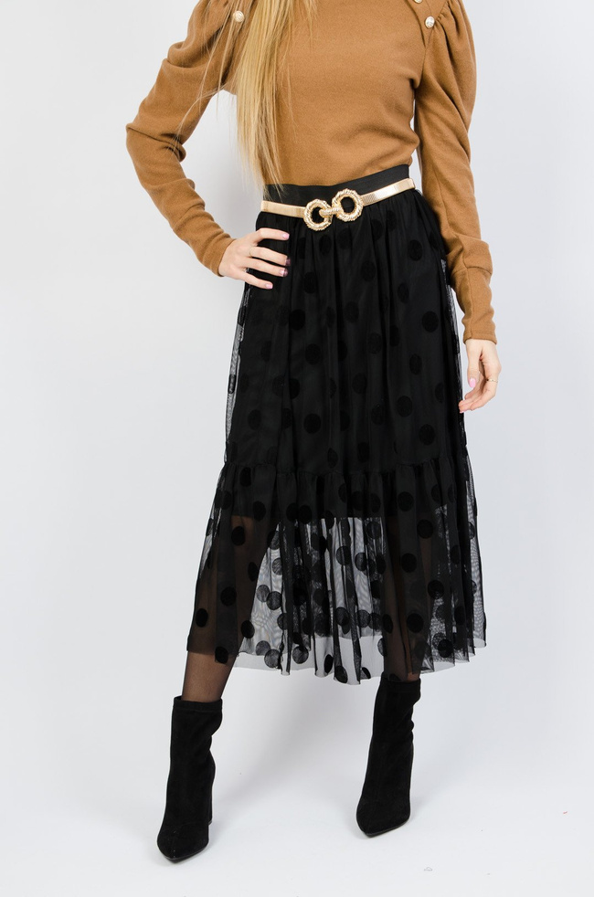 CZARNA TIULOWA SPÓDNICA W KROPKI