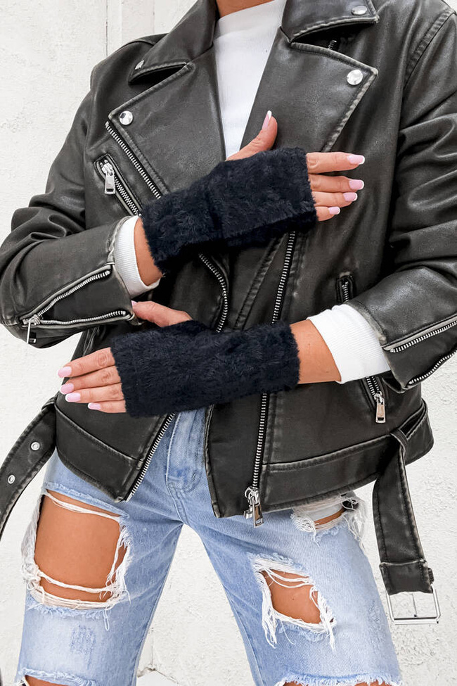 FUTRZANE RĘKAWICZKI BEZ PALCÓW- CZARNE