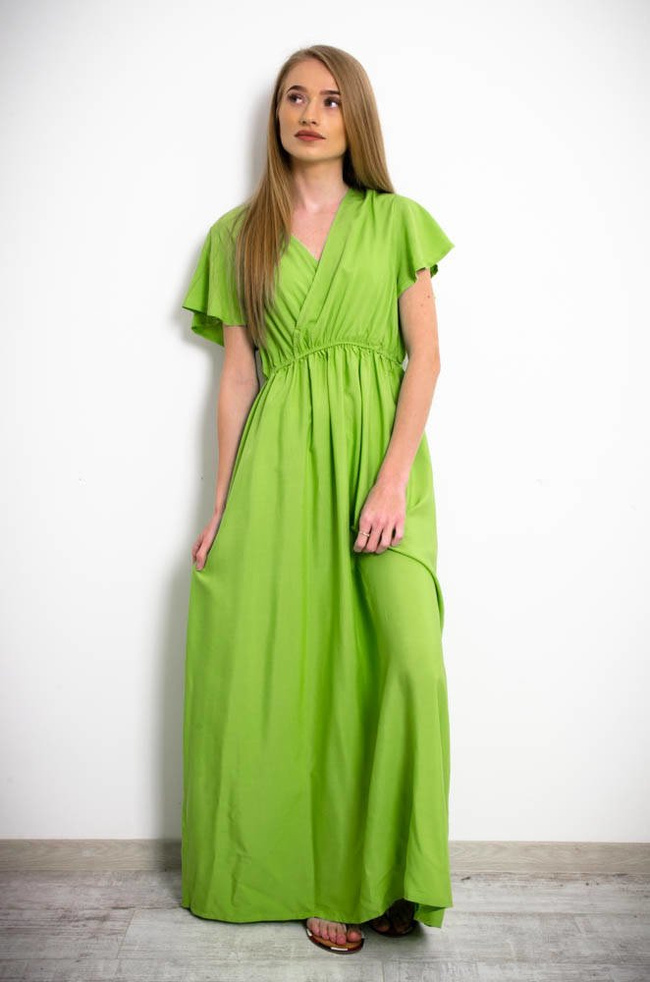 DŁUGA SUKIENKA MAXI Z KOPERTOWYM DEKOLTEM W KOLORZE ZIELONYM