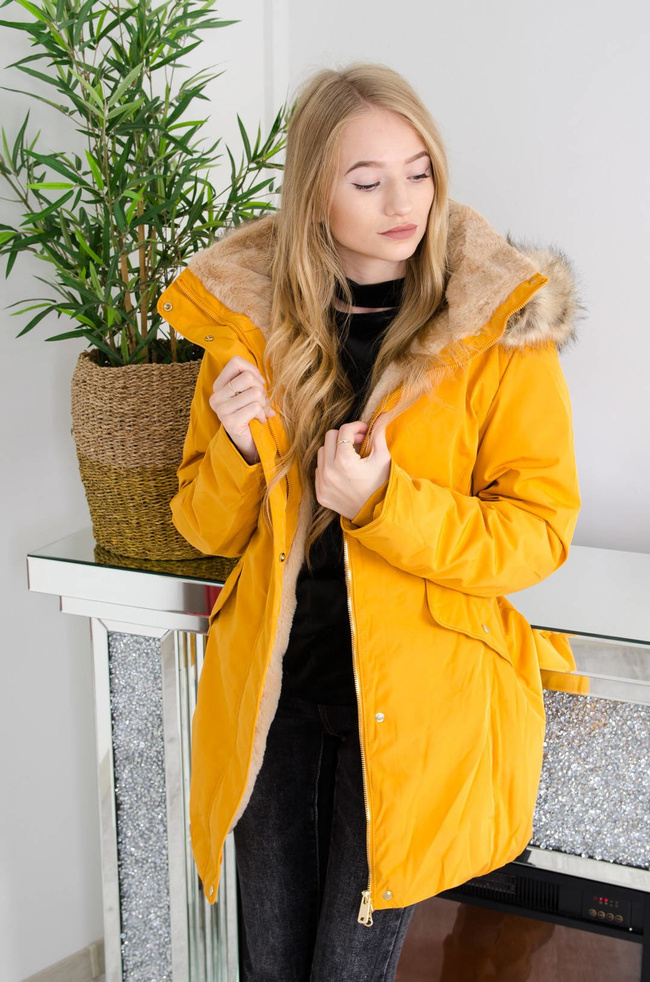 MUSZTARDOWA KURTKA ZIMOWA PARKA NA MISIU