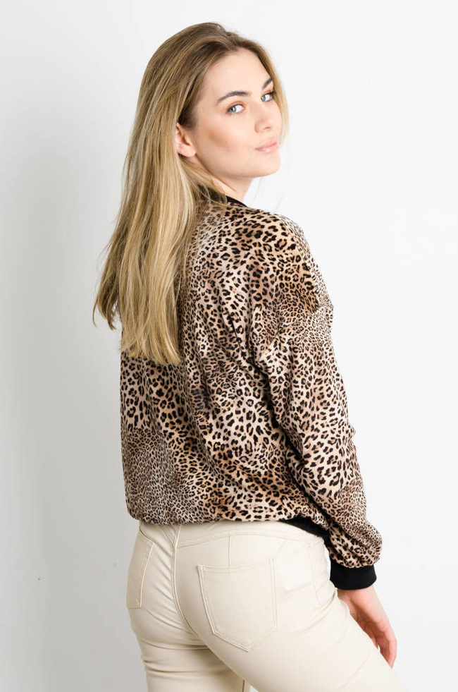 BEŻOWA WELUROWA BLUZA W PANTERKĘ 