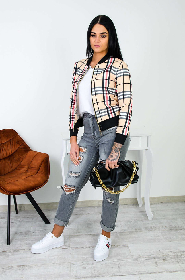 BEŻOWA BLUZA BOMBERKA W KARATĘ ( S-L )