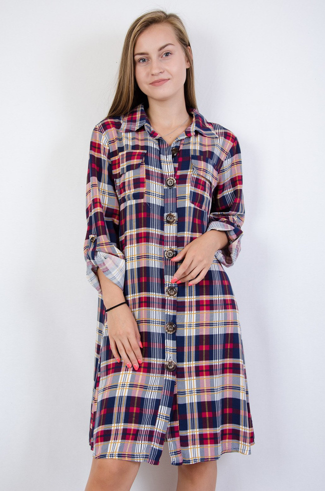 Tunika w kratę zapinana na guziki