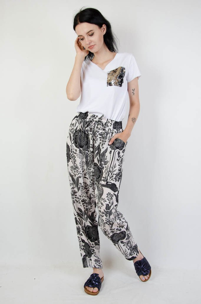 Biało czarne spodnie alladynki