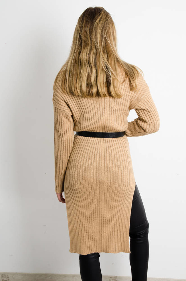 BRĄZOWA SWETERKOWA SUKIENKA Z GOLFEM + PASEK